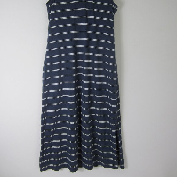 Uniqlo Womens L Navy Blue White Sleeveless Knit Maxi Dress Cotton Modal Nautical - Picture 6 of 9